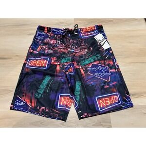 NWT Fresh Prints Drill Clothing Shorts Neon Signs Hotel California Size Medium